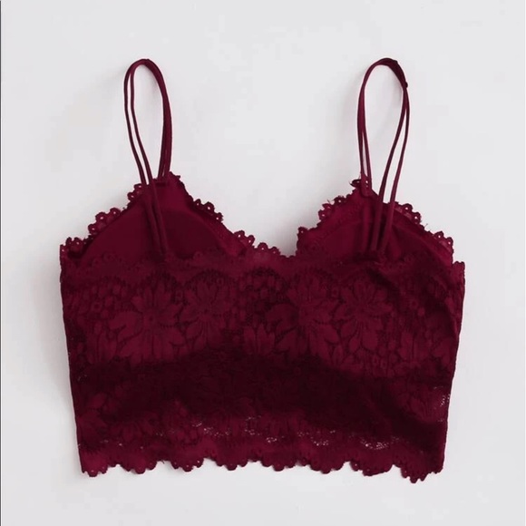 BURGUNDY FLORAL LACE LONGLINE BRALETTE - Picture 2 of 7